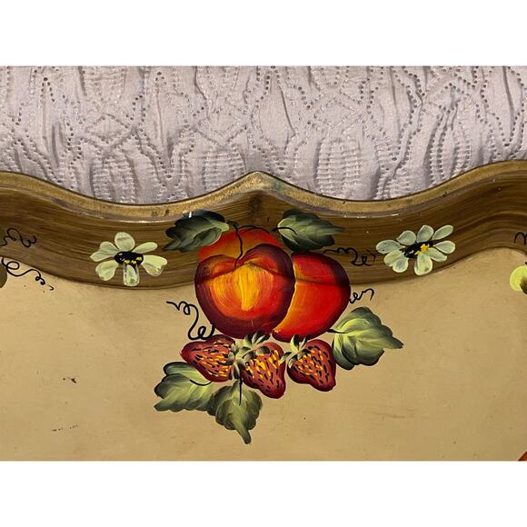 NASHCO Tole Hand-Painted Toleware Tray Fruit Flowers Large  27" x 20” - Picture 6 of 15